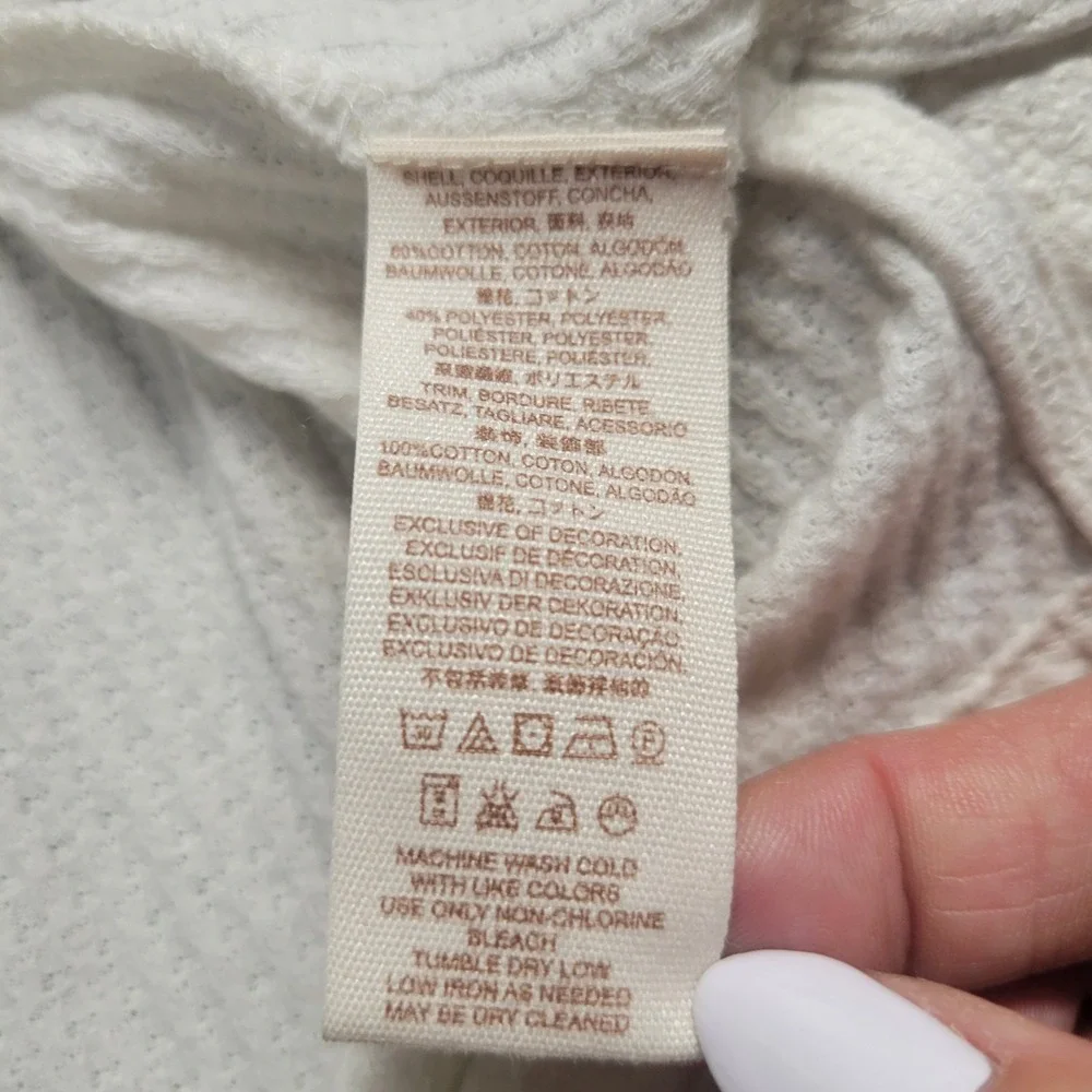 Free People Ivory Thermal Waffle Knit Bell Sleeve Eyelet Lace Top Size XS‎